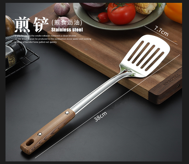 Thickened stainless steel woks, household kitchenware sets, spatulas, soup spoons, frying spatulas, hot pot strainers, stainless steel spoons in stock pic 40