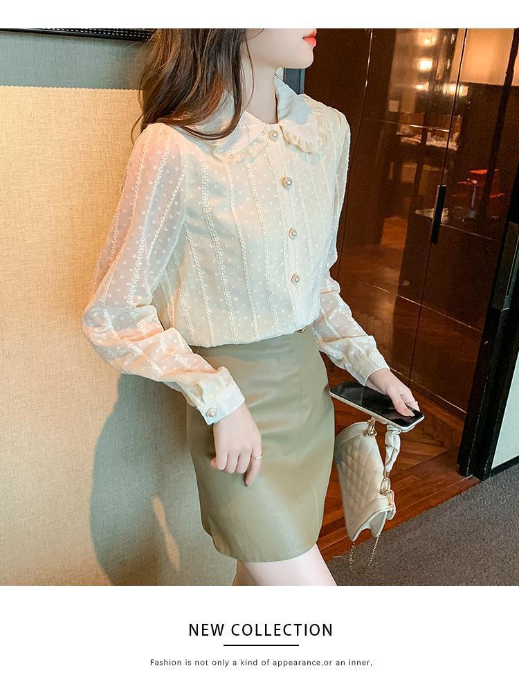 洋气蕾丝雪纺衫女长袖2025秋冬新款加绒加厚打底衫木耳边翻领衬衫详情12
