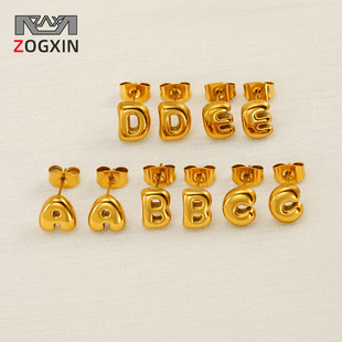 Cross-border 18K gold shell round stainless steel letter necklace, fashionable European and American titanium steel ring 26-letter pendant for women pic 7