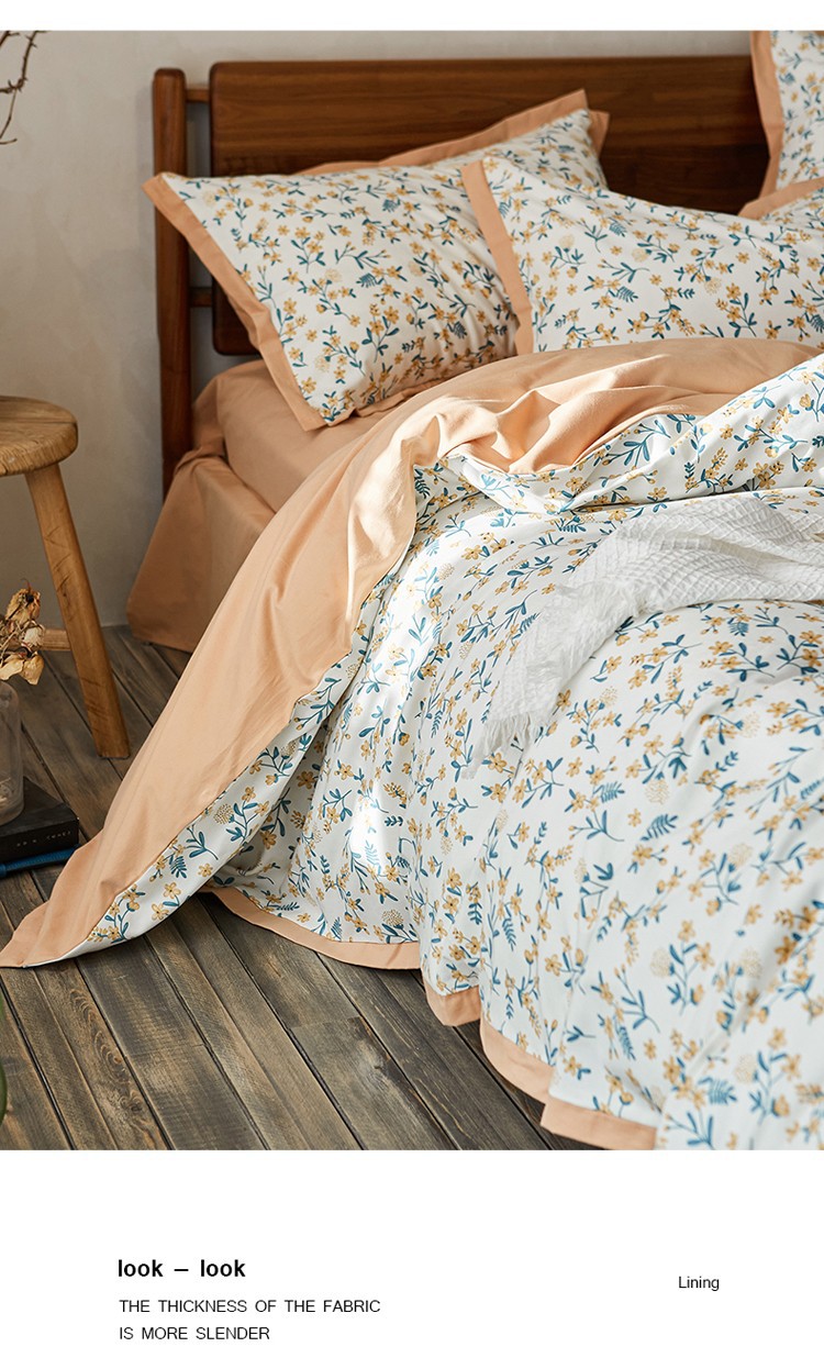 Light luxury all-cotton 100-count long-staple cotton thickened brushed four-piece set, autumn and winter pure cotton quilt cover three-piece set bedding pic 12
