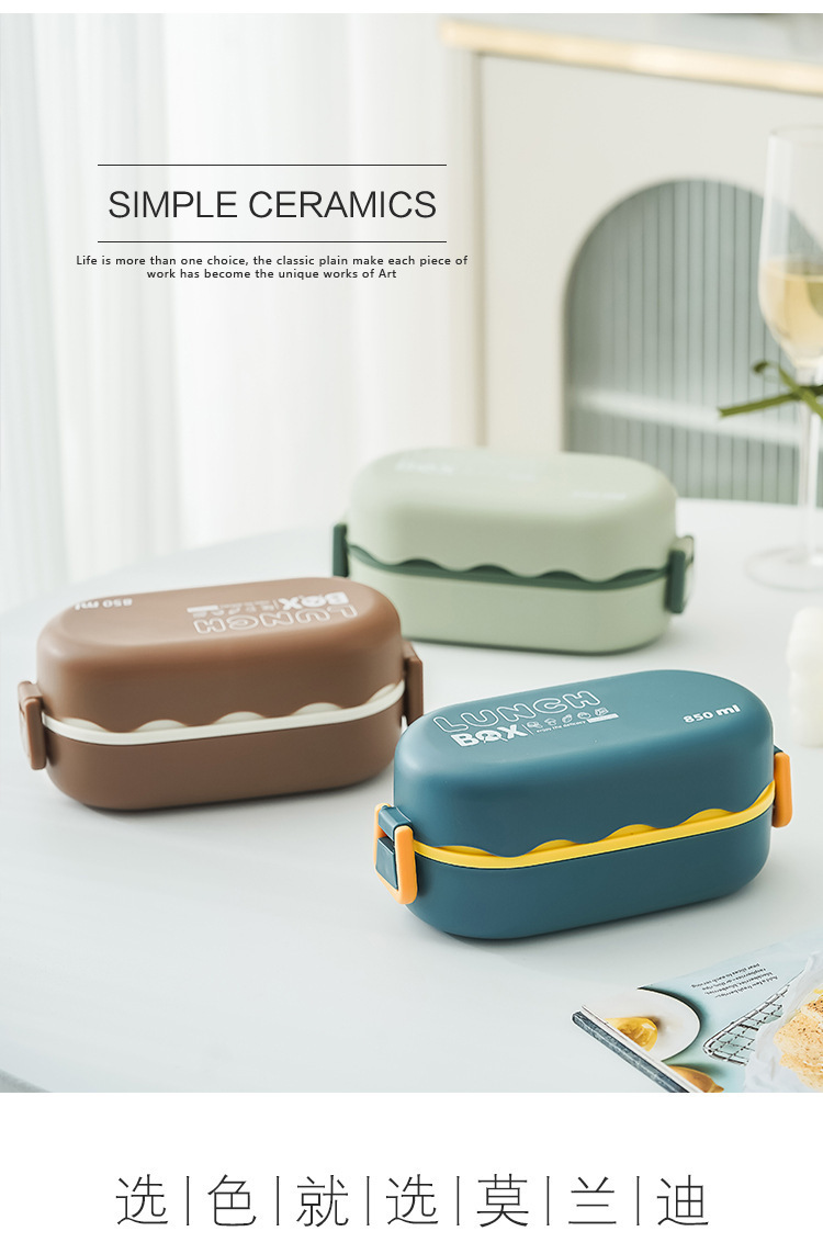 European-style plastic double-layer bento box, microwave oven lunch box, Japanese cartoon with tableware, office worker and student meals pic 6