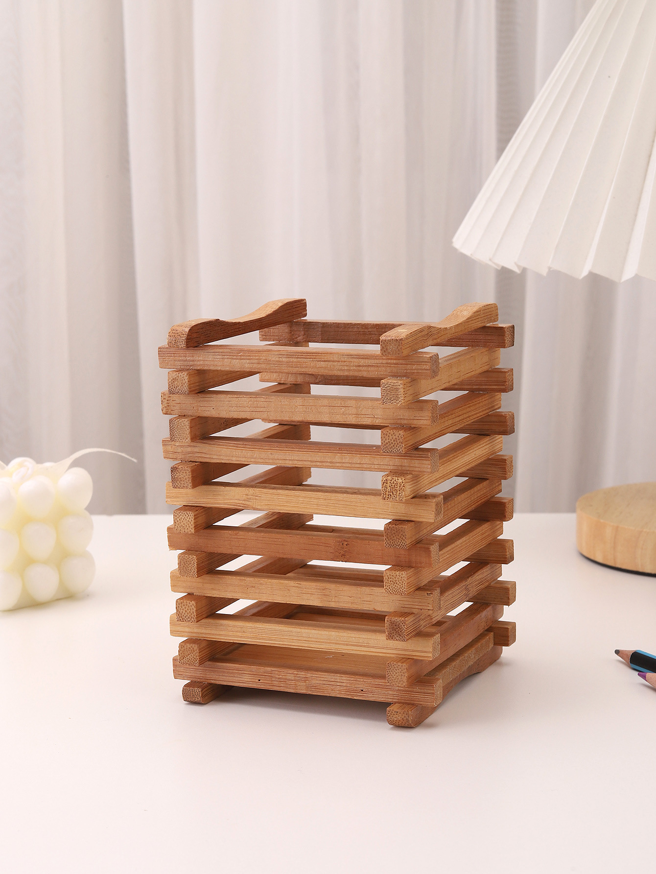 简约大气竹制餐具笼大容量筷子筒笔筒收纳筒餐具收纳筒厨具收纳笼详情1