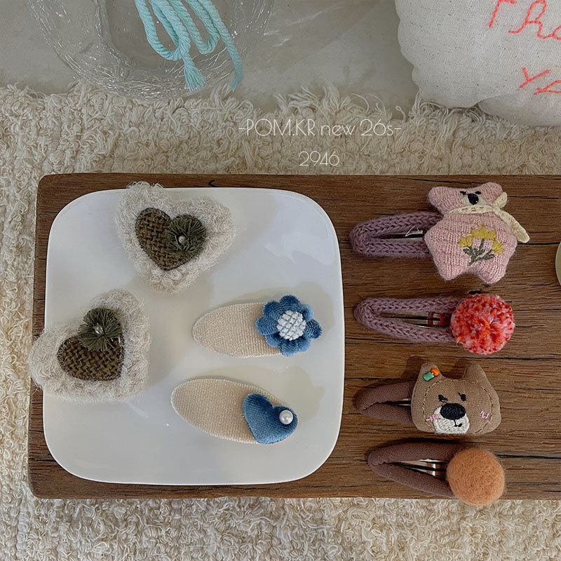 pom.kr森系手工蝴蝶结布艺儿童发夹蕾丝秋冬百搭鸭夹甜美刘海夹女详情3