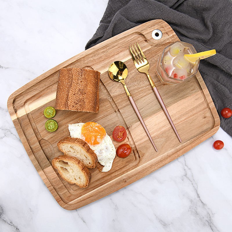 Cross-border acacia wood dinner plate, home kitchen steak and bread dinner plate with juice trough, wooden steak board pic 7