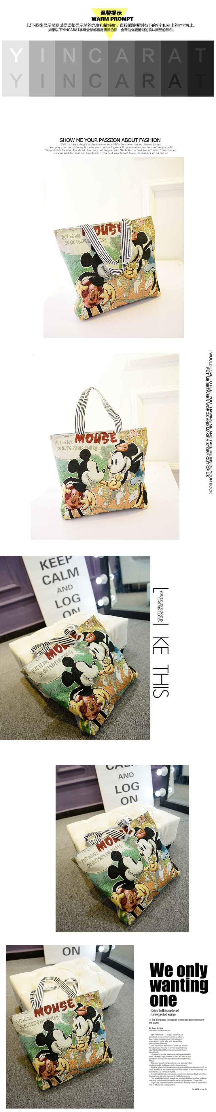 Factory direct sales Mickey single-shoulder bags, casual work tote bags, tote bags, handbag bags, canvas bags, cartoon embroidered bags pic 5