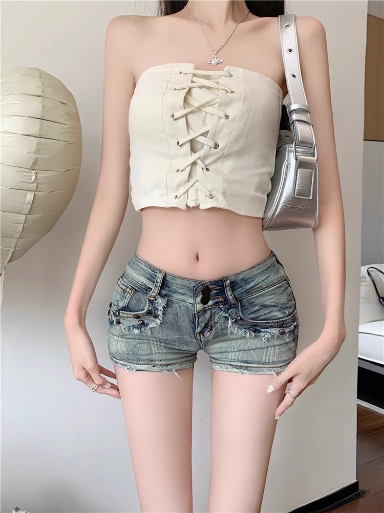 大码美式辣妹低腰牛仔超短裤女春夏新款紧身包臀热裤性感直筒裤子详情9