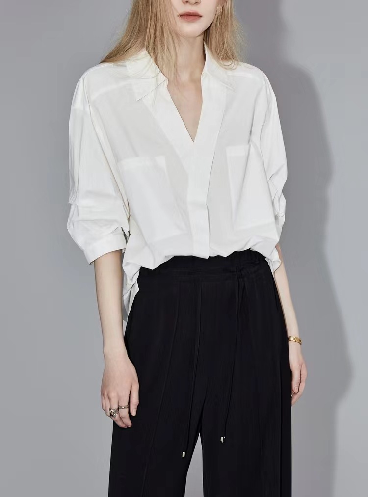 ELLE白色长袖设计感衬衫女2023夏季新款宽松显瘦薄款轻奢高级上衣详情14