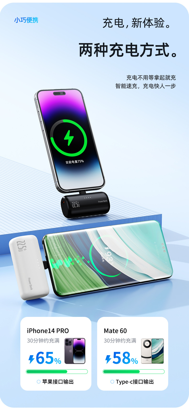 Cross-border new capsule power bank, hidden dual-interface, compact and portable power bank wholesale, mini fast charging pic 4