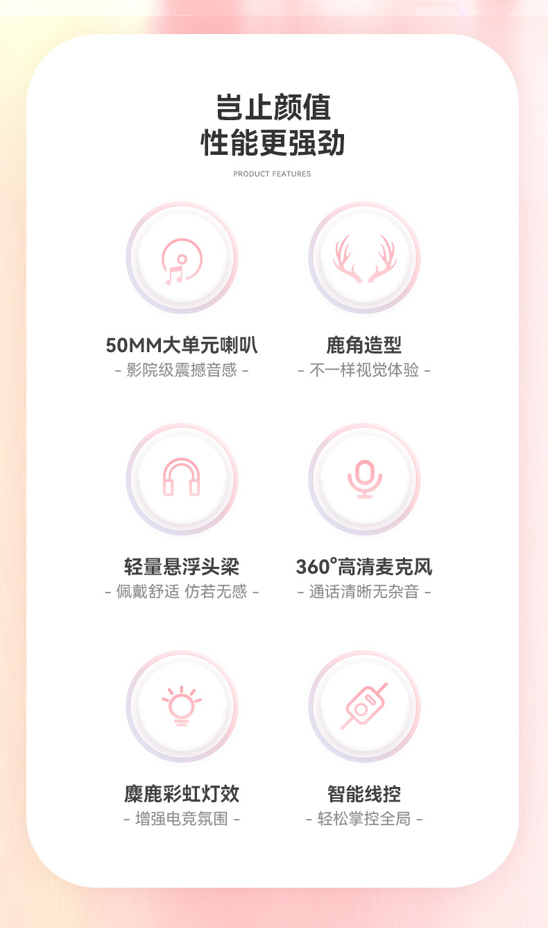 可爱猫耳游戏电脑耳机有线头戴式电竞PS5笔记本耳机带麦跨境专供详情4