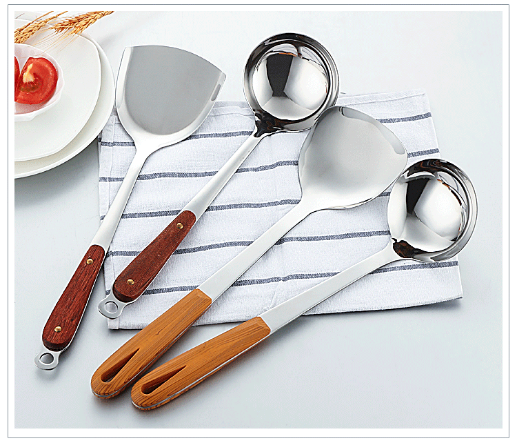 厨房不锈钢锅铲漏勺厨具套装家用木柄大漏勺炒菜铲子烹饪汤勺批发详情23