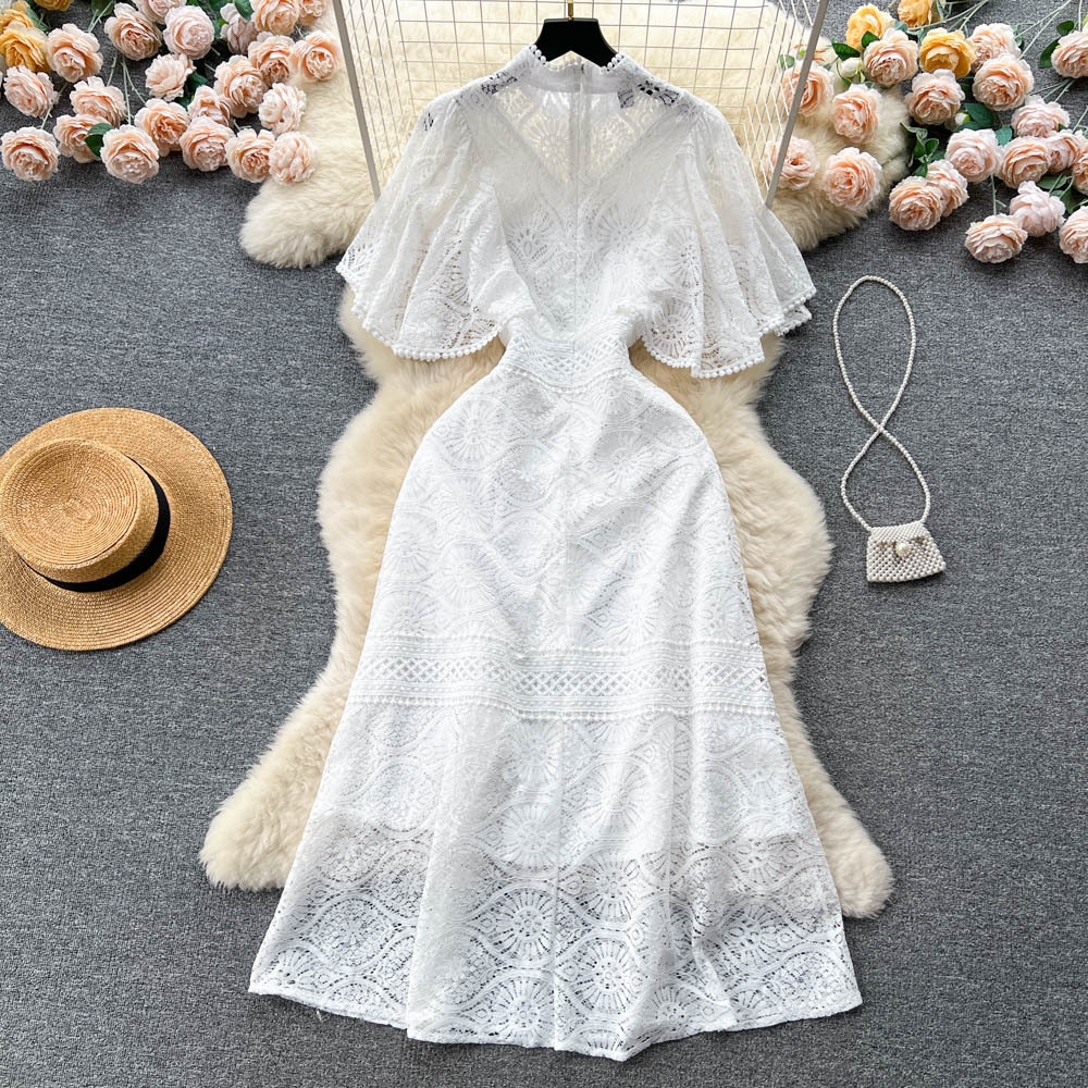 European-style lace dress with a thousand gold pieces, embroidered and hollowed-out design, and lotus leaf sleeves, exudes a high-end and elegant princess style pic 4