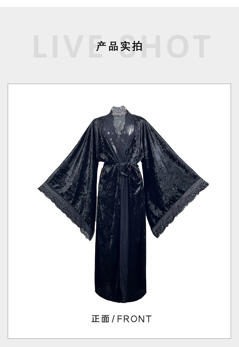 Factory direct sales of velvet and lace patchwork home wear series, sexy V-neck slit nightgowns, halter nightgowns in multiple styles pic 10