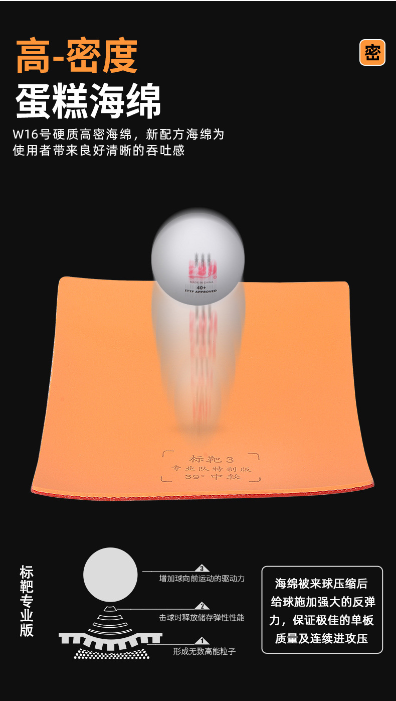 三维标靶三专业版特制乒乓球胶皮 高弹耐用提升控制性能详情5