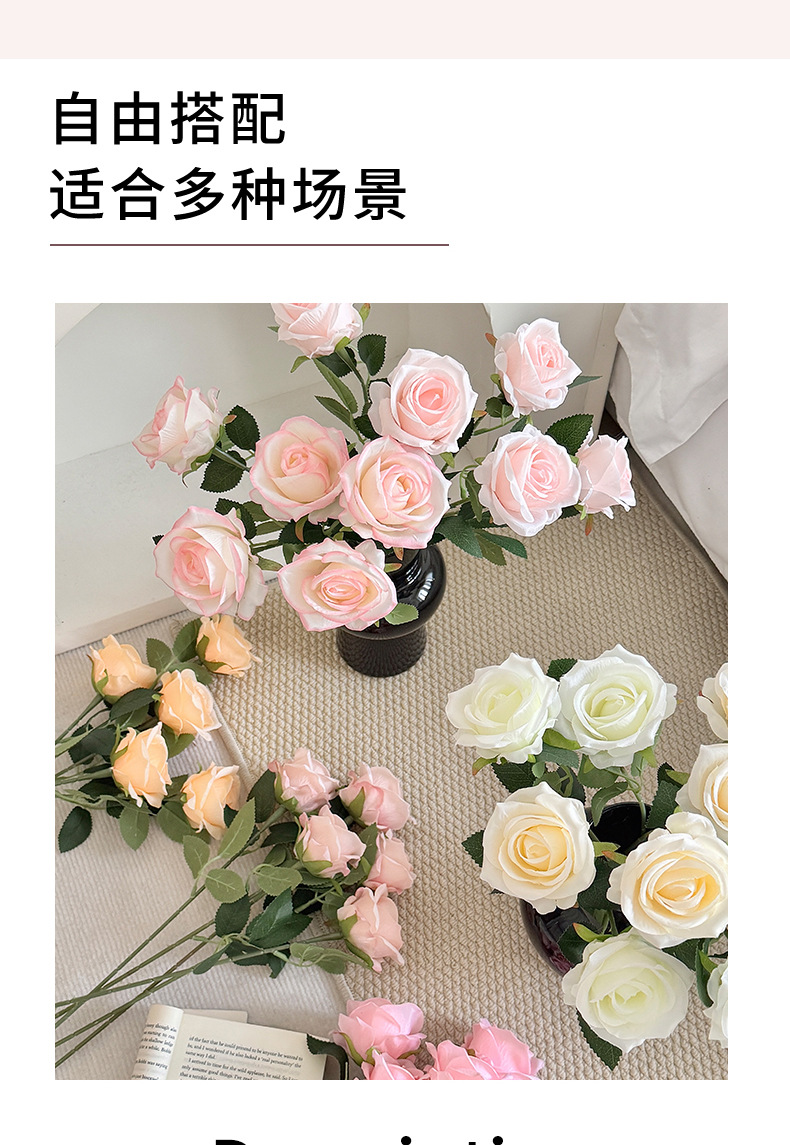 Artificial rose bouquets, single artificial flowers, home living room dining table ornaments, wedding hall flower arrangements, decorative flowers pic 2