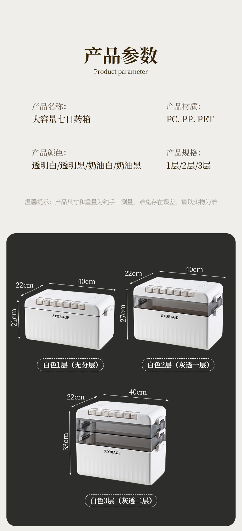 家用药箱收纳盒大容量家庭装高颜值常备药便携分装一周七天小药盒详情15