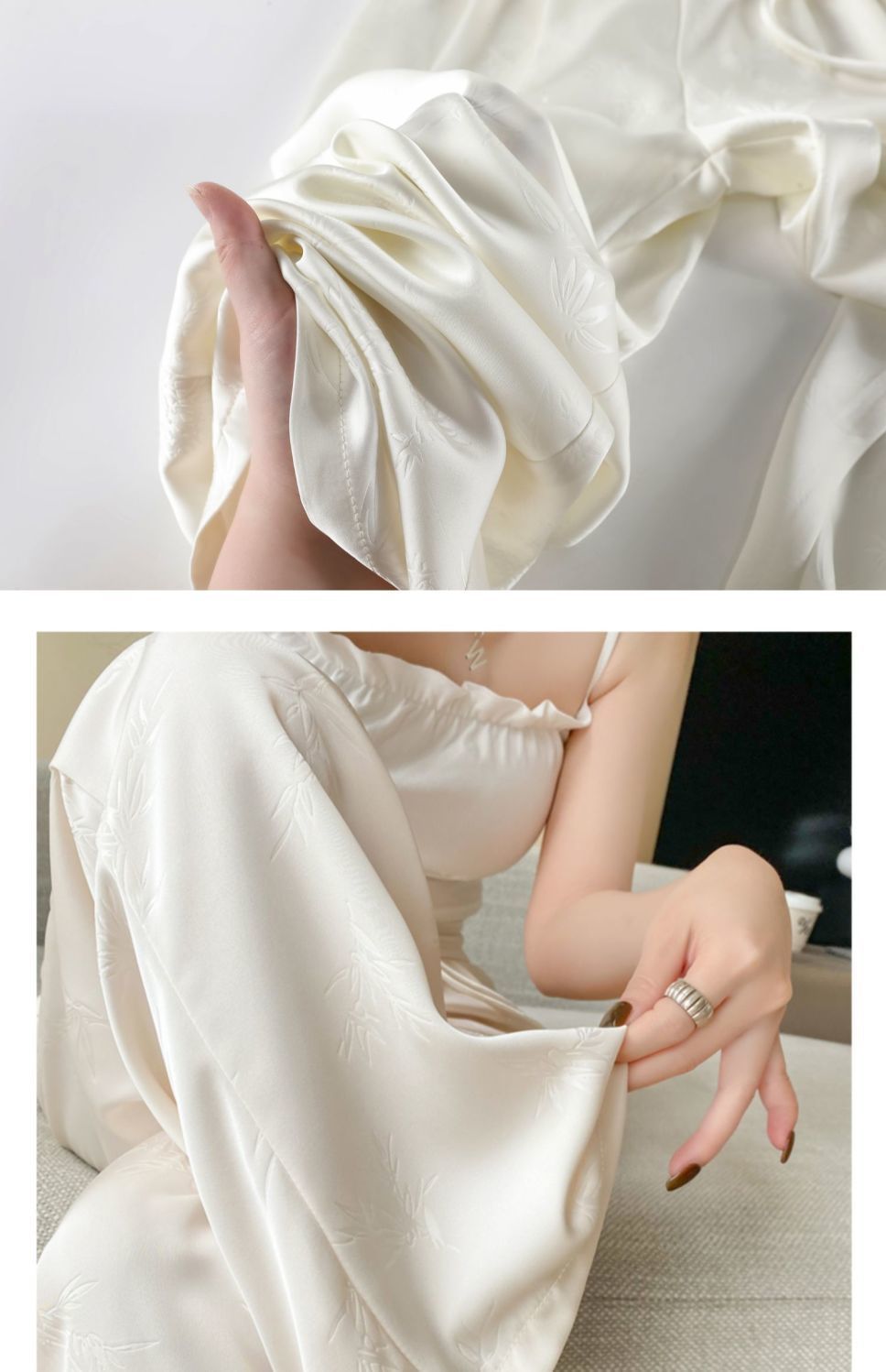 New Chinese-style satin jacquard wide-leg pants for women, Spring/Summer 2025 new button-up high-waisted, slimming straight-leg casual trousers pic 3