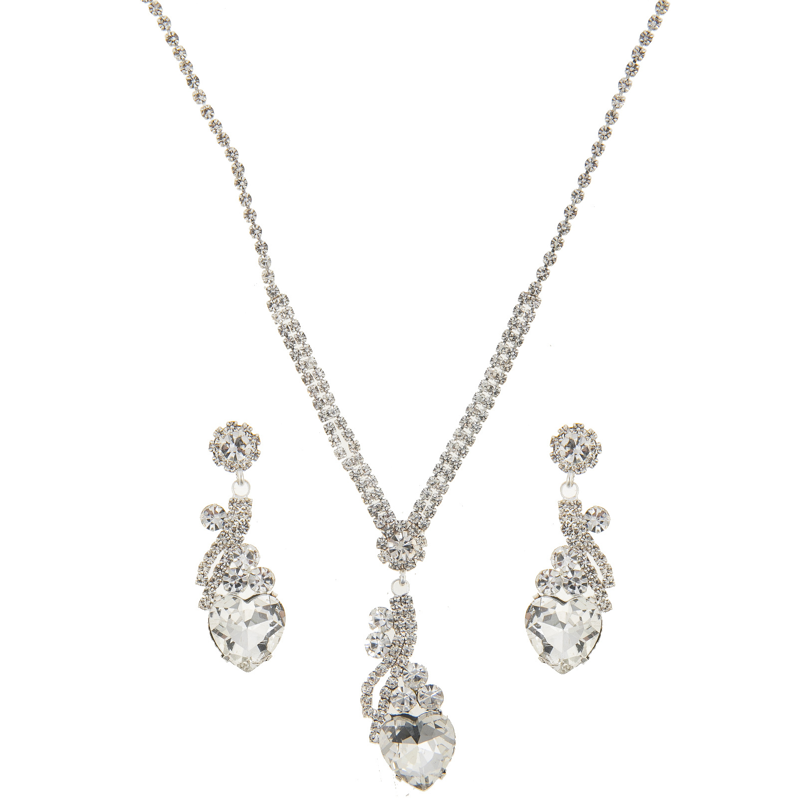 Wholesale of new cross-border European and American full-diamond bride wedding heart-shaped pendant earrings and necklaces with rhinestones pic 12