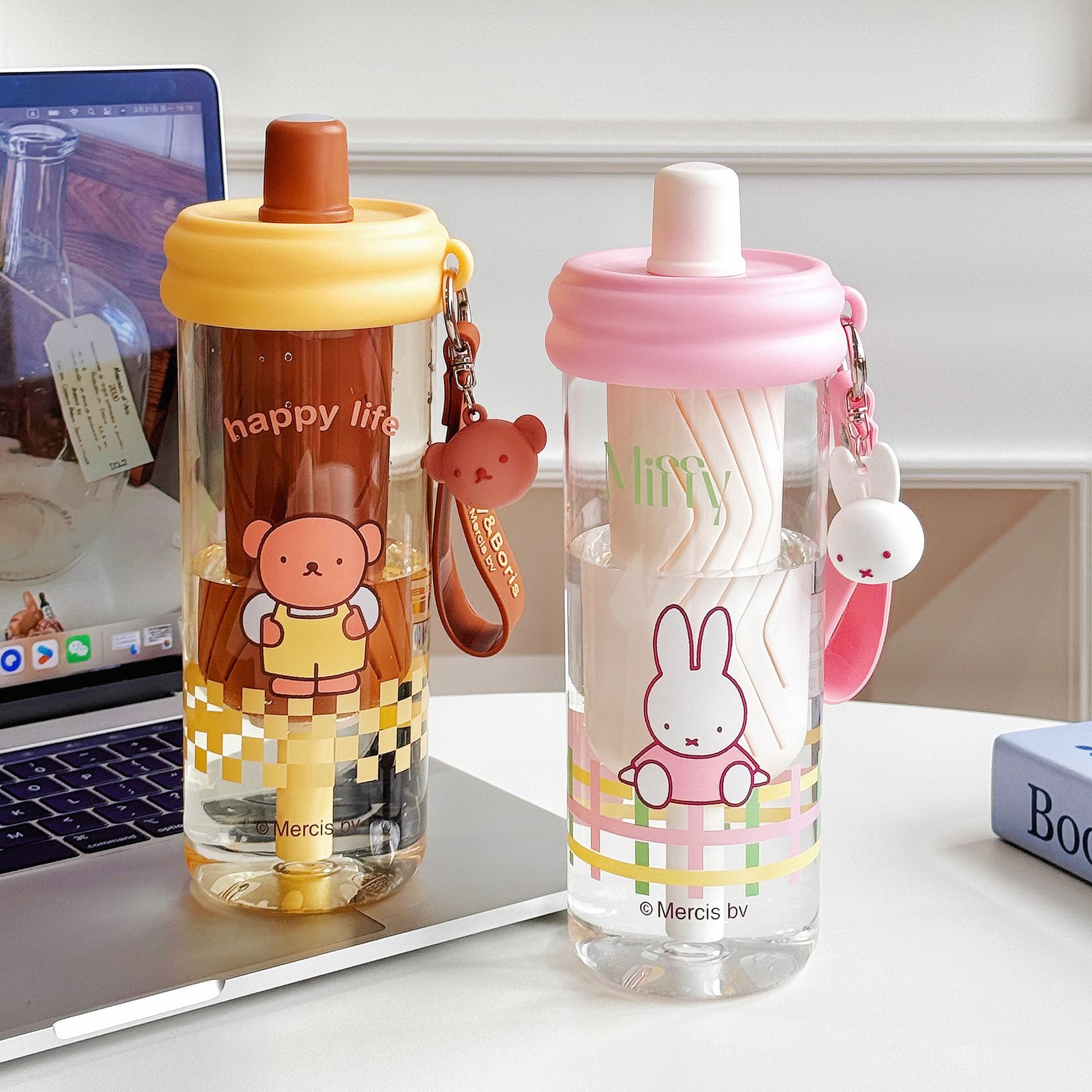 The new Miffy Rabbit plastic straw cup, cartoon tritan water cup, student high appearance level, tea-water separation dual-drinking cup pic 15