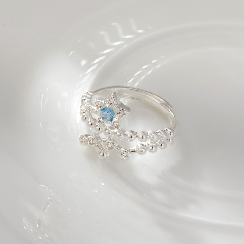 柏伶饰品新品轻奢海盐蓝星星戒指女小众设计感中古风个性开口指环详情10