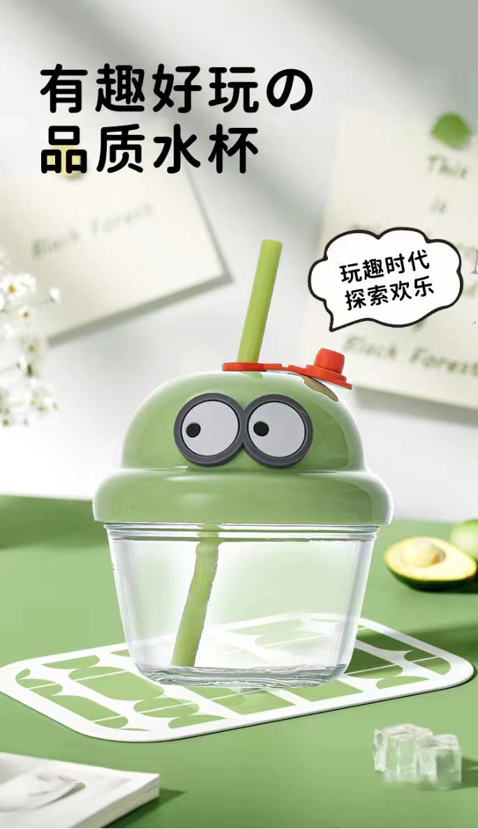 网红墩墩杯夏季迷你水杯儿童牛奶杯礼品吸管卡通玻璃杯批发定logo详情5