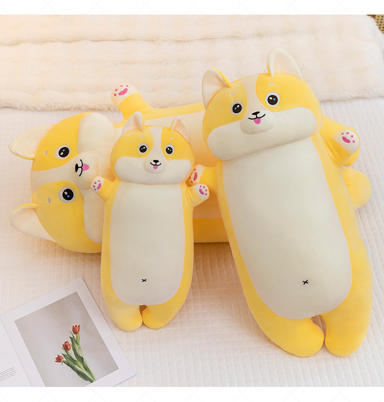 Cross-border cute long cartoon Corgi plush toy pillow, soft and adorable peach-bottomed girl bed companion doll gift pic 5