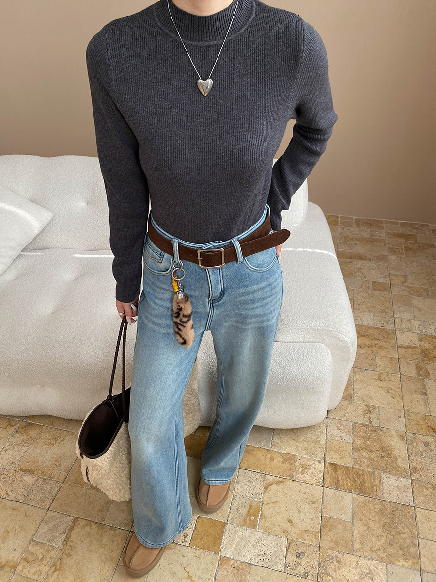 司南修腿型天菜含腰带挂件水洗浅蓝窄版直筒加绒牛仔裤SN8358详情22