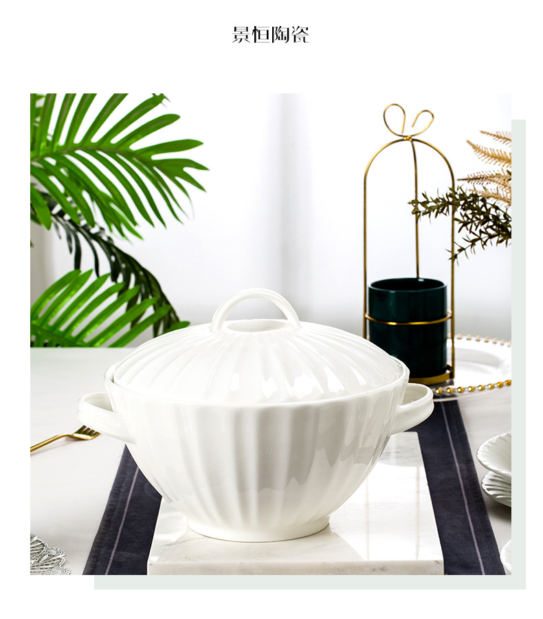 纯白色浮雕骨瓷碗碟套装家用轻奢釉下彩餐具高颜值陶瓷碗盘子送礼详情11