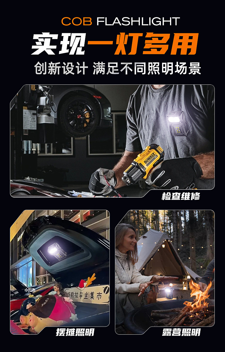 LED手电筒强光超亮充电便携长续航夹帽灯户外专用多功能COB工作灯详情6