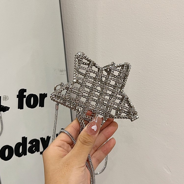 跨境2024夏新款小香风镂空金属星星包晚宴包单肩斜挎气质链条女包详情110