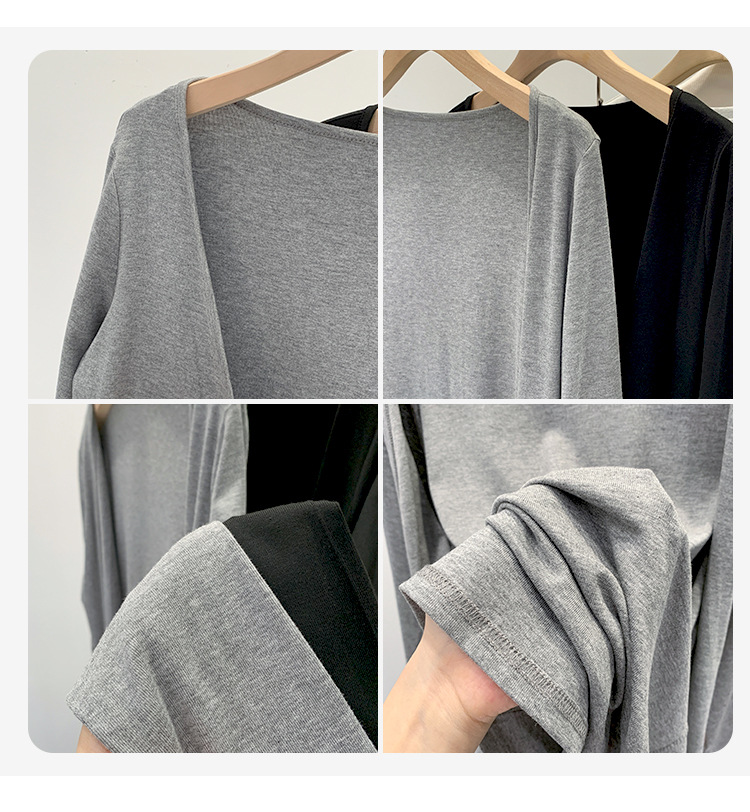 温柔风韩版灰色针织开衫女春秋季宽松休闲防晒打底衫外套长袖上衣详情6