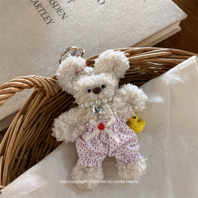 韩国新款珍珠碎花裤子扭扭棒小熊挂件 甜美可爱龙虾扣包包挂饰女详情18