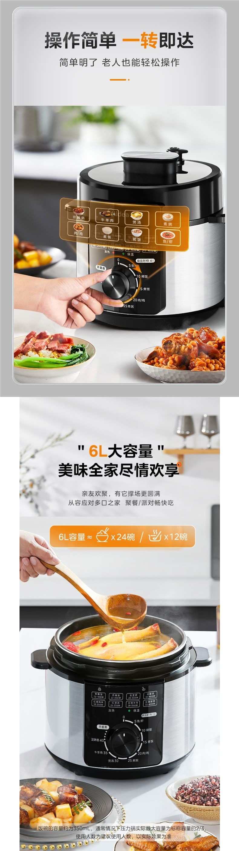 美的电压力锅6升大容量电高压锅家用多功能5升新款电饭煲家用详情4