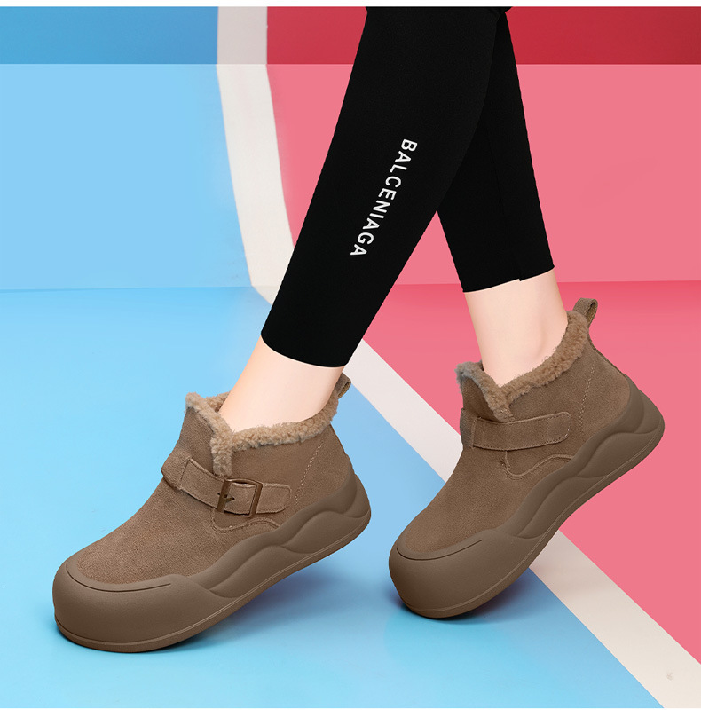 头层牛皮新款时尚短筒雪地靴女加绒短靴子冬季防滑一脚蹬保暖棉鞋详情15