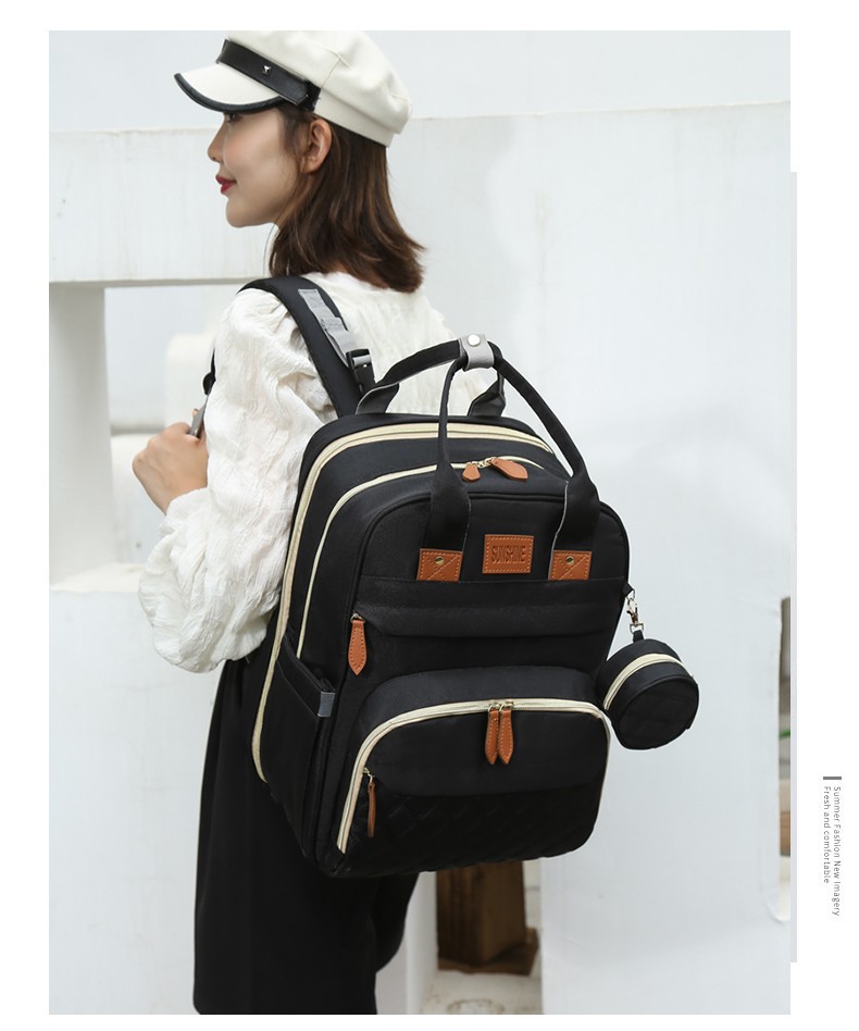 跨境高级感双肩背包多功能妈咪包母婴外出轻便大容量折叠婴儿床包详情22