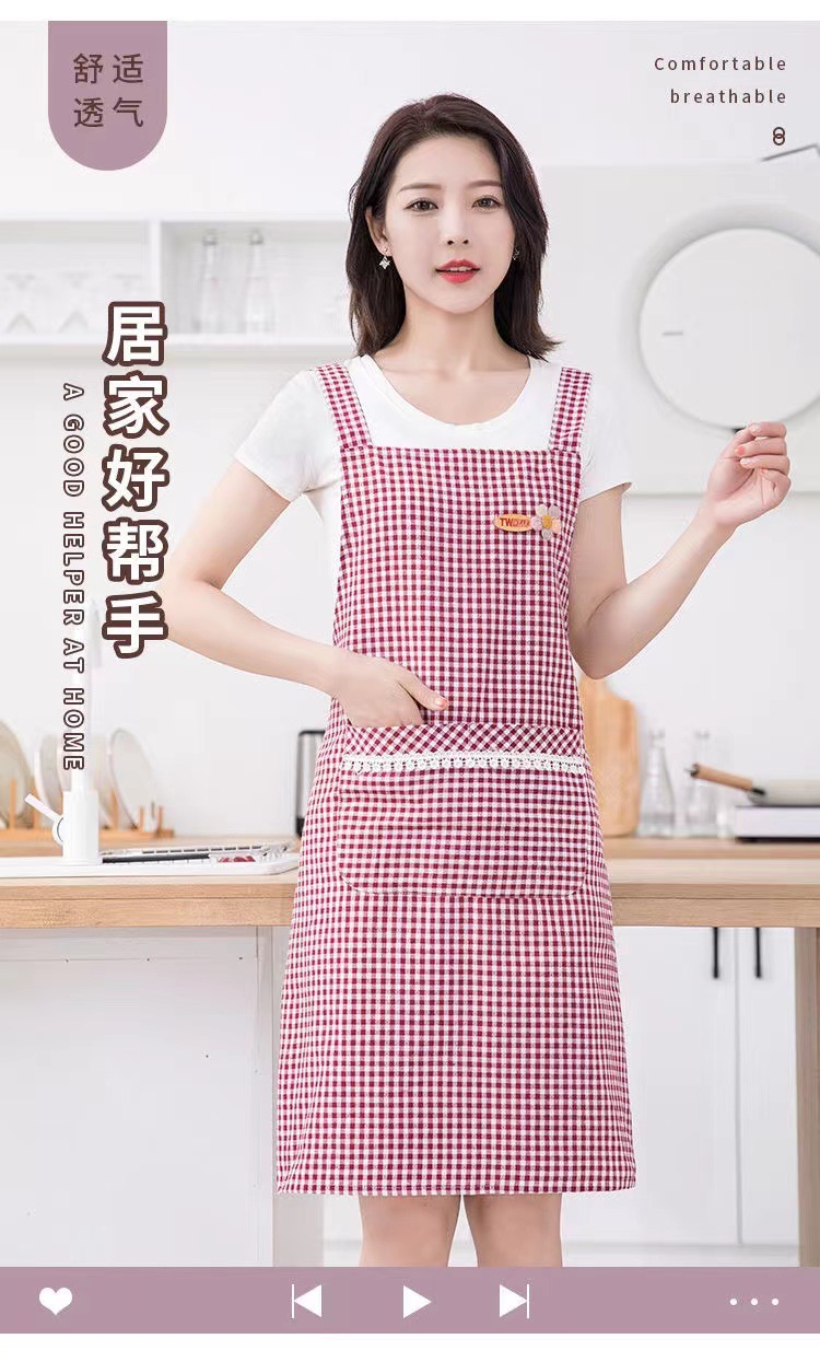 棉布围裙家用厨房做饭防油污背带工作服清新时尚围腰罩衣上班成人详情4