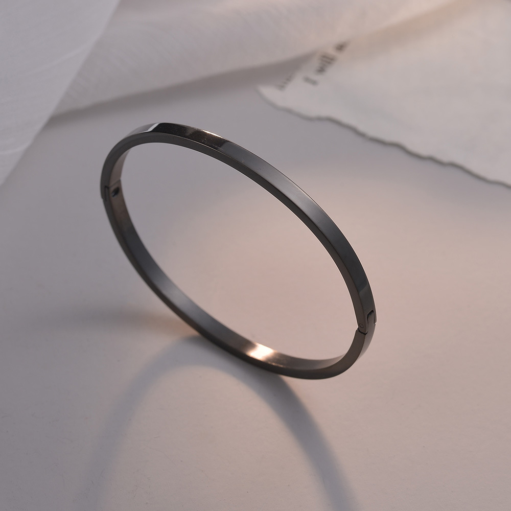 Transfronterizo europeo americano simple brillante hebilla viento frío 4mm6mm ancho chapado en oro pareja brazalete de acero inoxidable pic 9