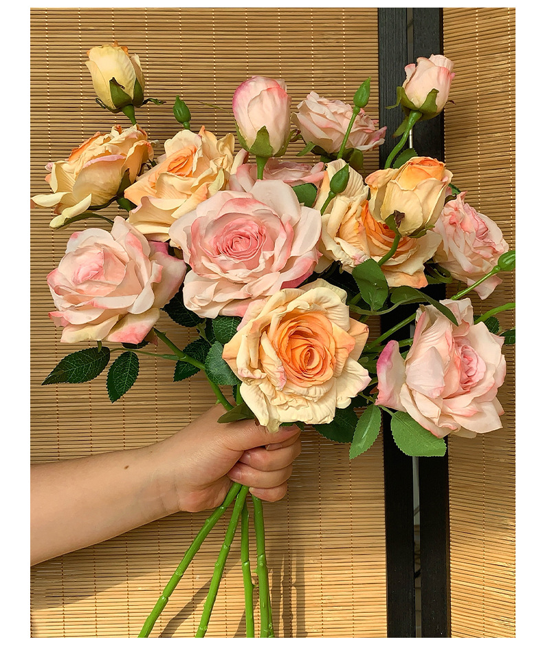 法式油画焦边3头玫瑰花仿真花干花假花花束摆设客厅装饰拍照道具详情12