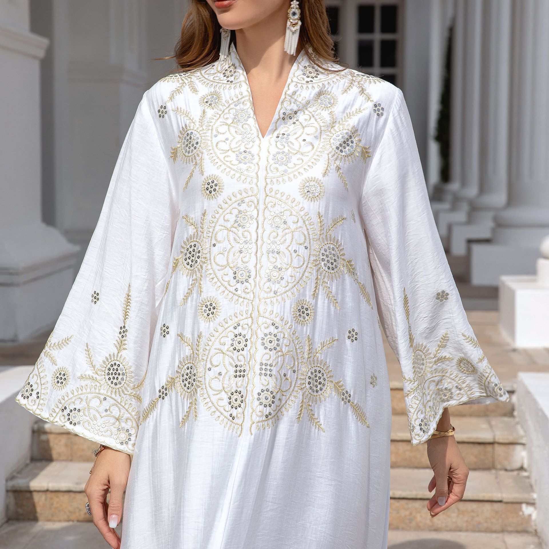 En stock europa y américa crossover musulmán mujer robe Medio Oriente dubai vestido abaya bordado robe grande vestido de noche pic 33