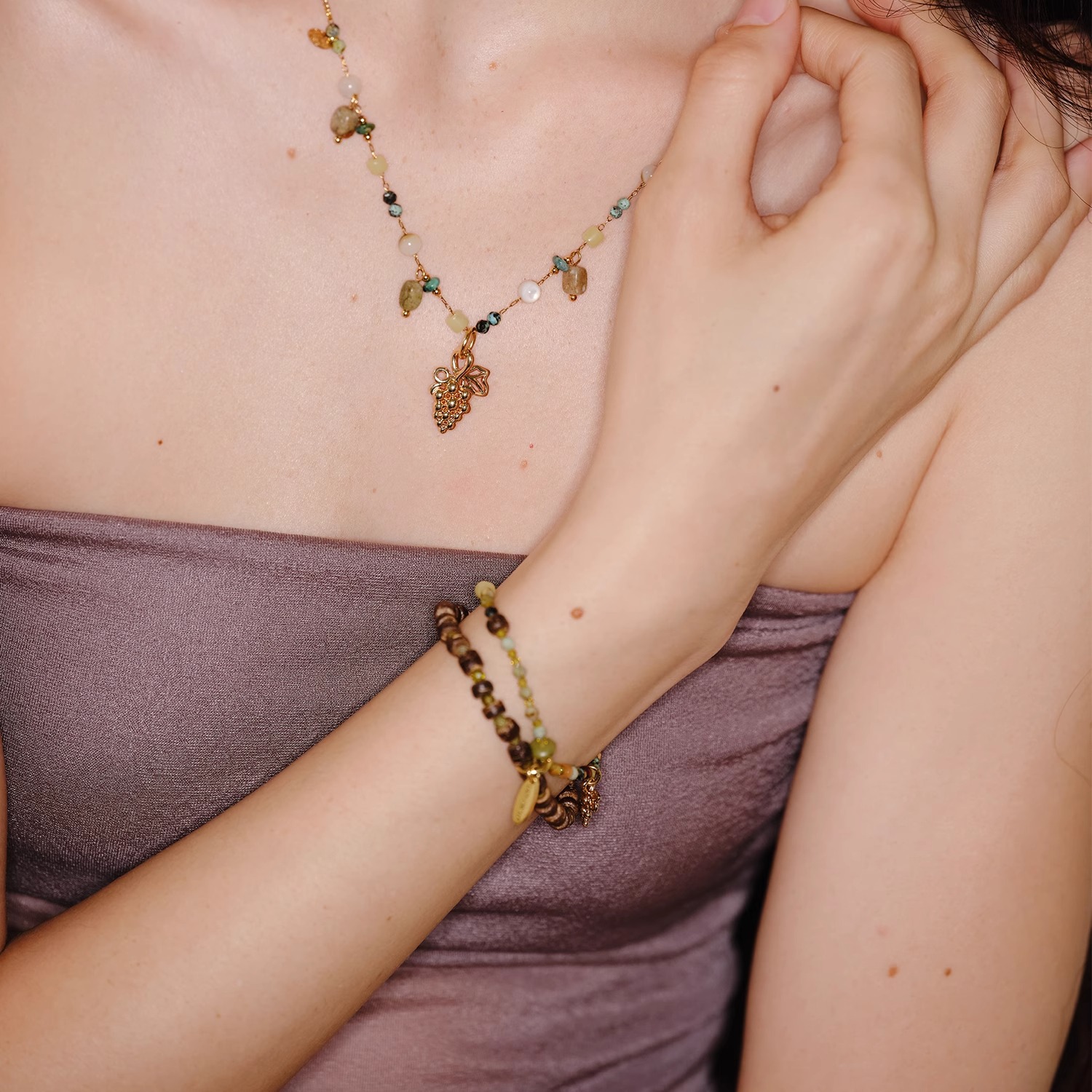 ins椰风葡萄手串多层叠戴天然石串珠双层手链女葡萄园浪漫仲夏夜详情11