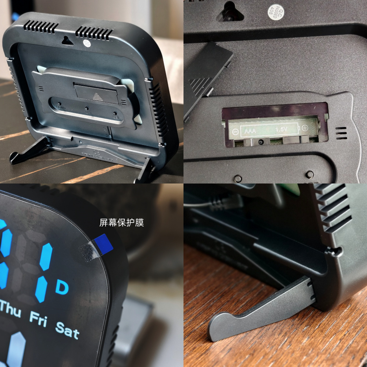 跨镜多功能时钟LED电子钟客厅天气温度显示挂钟可挂可立两用钟表详情5