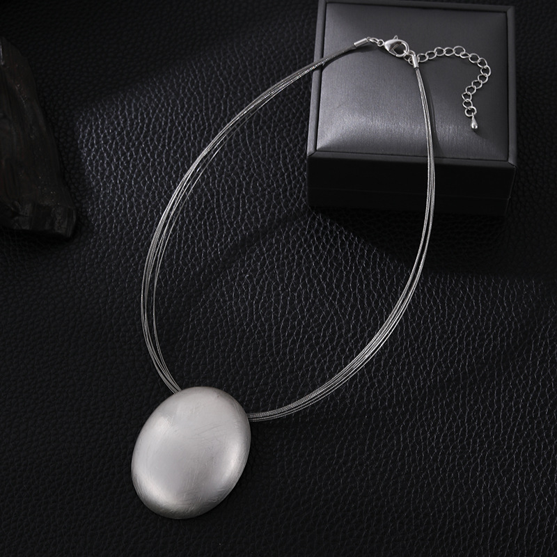 新款跨境专供欧美百搭时尚流行项链几何短链拉丝女式椭圆珠宝首饰详情11