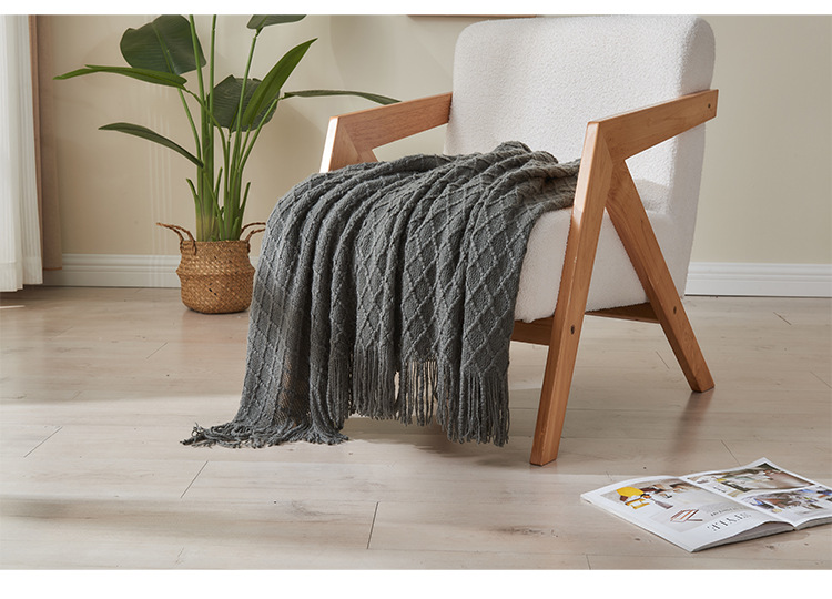 北欧沙发毯盖毯针织毛毯披肩毯亚马逊流苏空调毯床尾巾纯色夏凉毯详情11