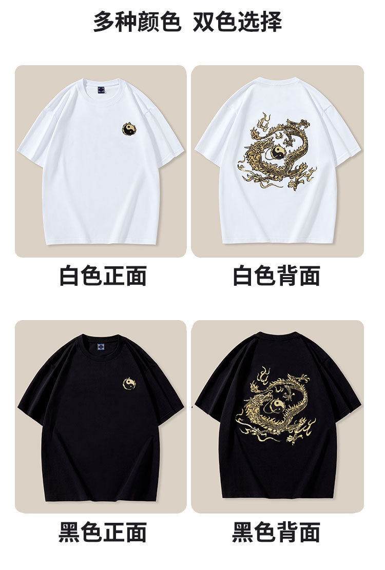 New short-sleeved T-shirts for men, heavy embroidery, all-cotton round neck, loose and large-sized casual trendy couple shirts, custom-made and wholesale pic 6