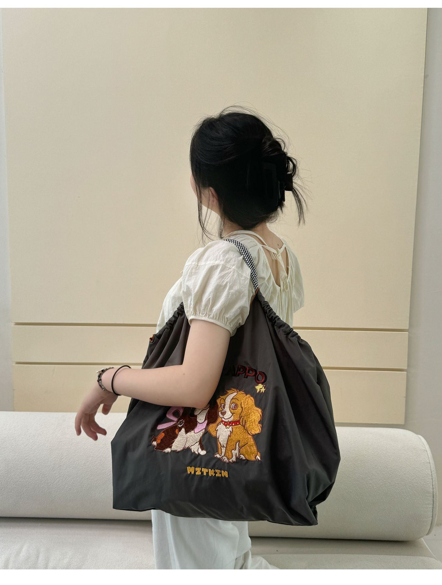 女士花草刺绣购物袋便携轻便手拎环保袋复古大容量手提单肩斜挎包详情8