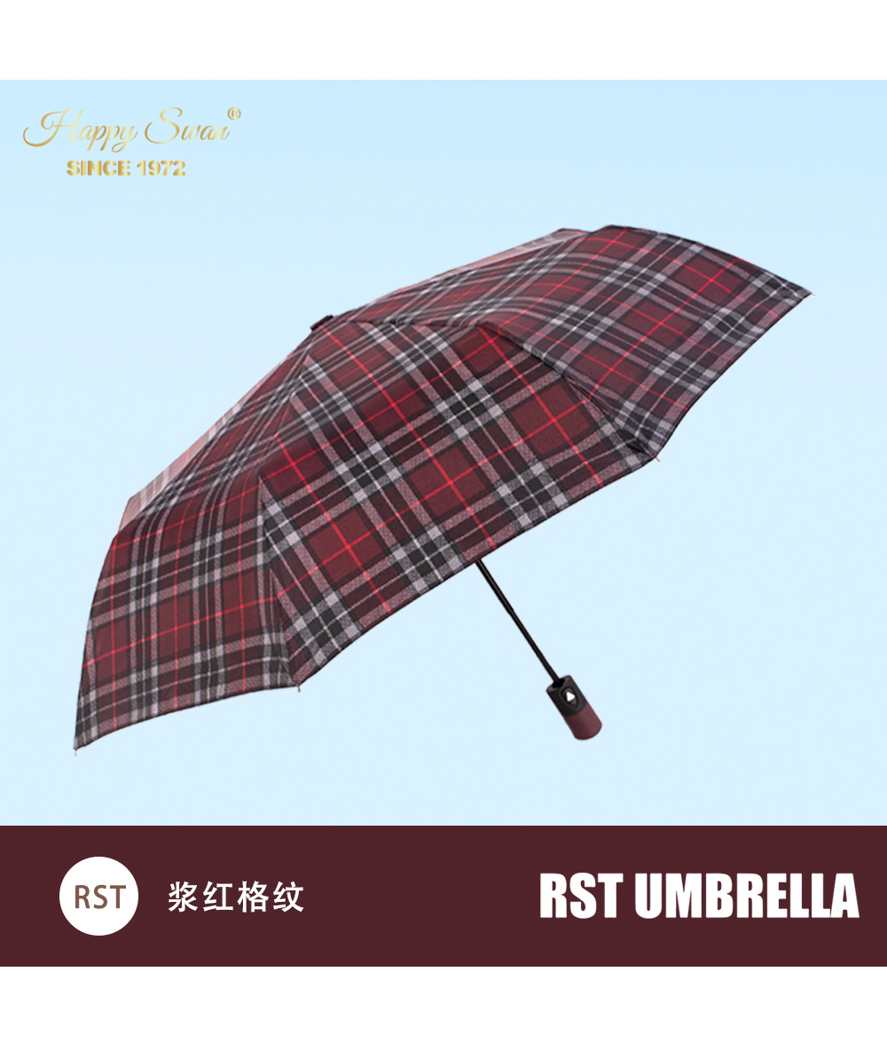 经典英伦格纹三折自开伞半自动雨伞出口auto open umbrella详情15