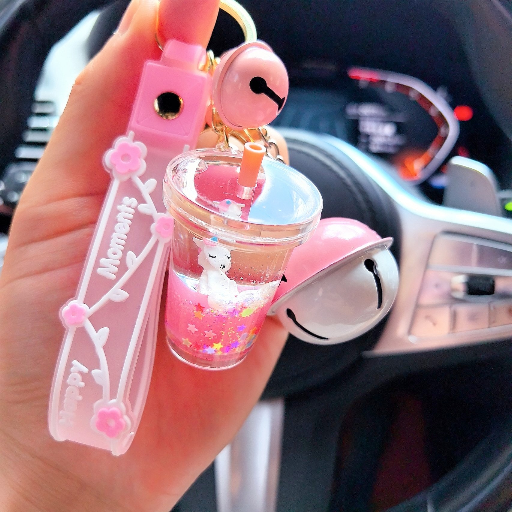 可爱奶茶杯独角兽入油流沙钥匙扣彩虹马包包挂饰抓娃机小礼品批发详情7