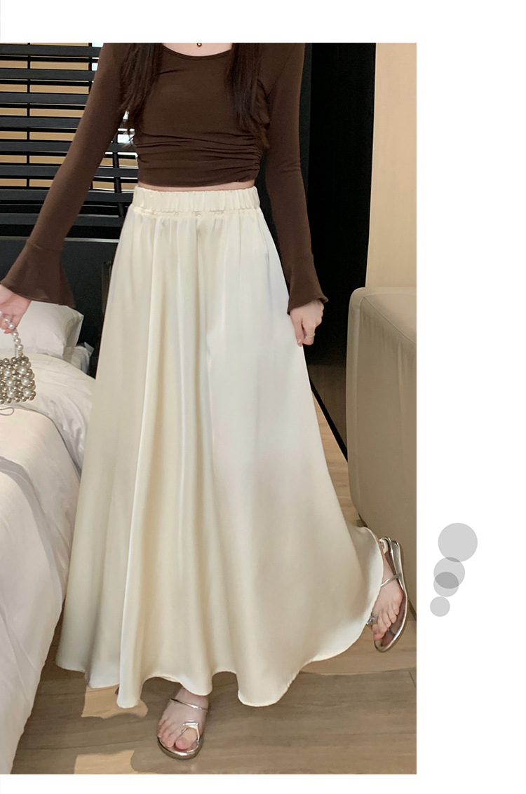 French acetate satin half skirt for women 2024 Spring/Summer pleated long skirt with elastic and tight waist, A-line large swing umbrella skirt pic 40
