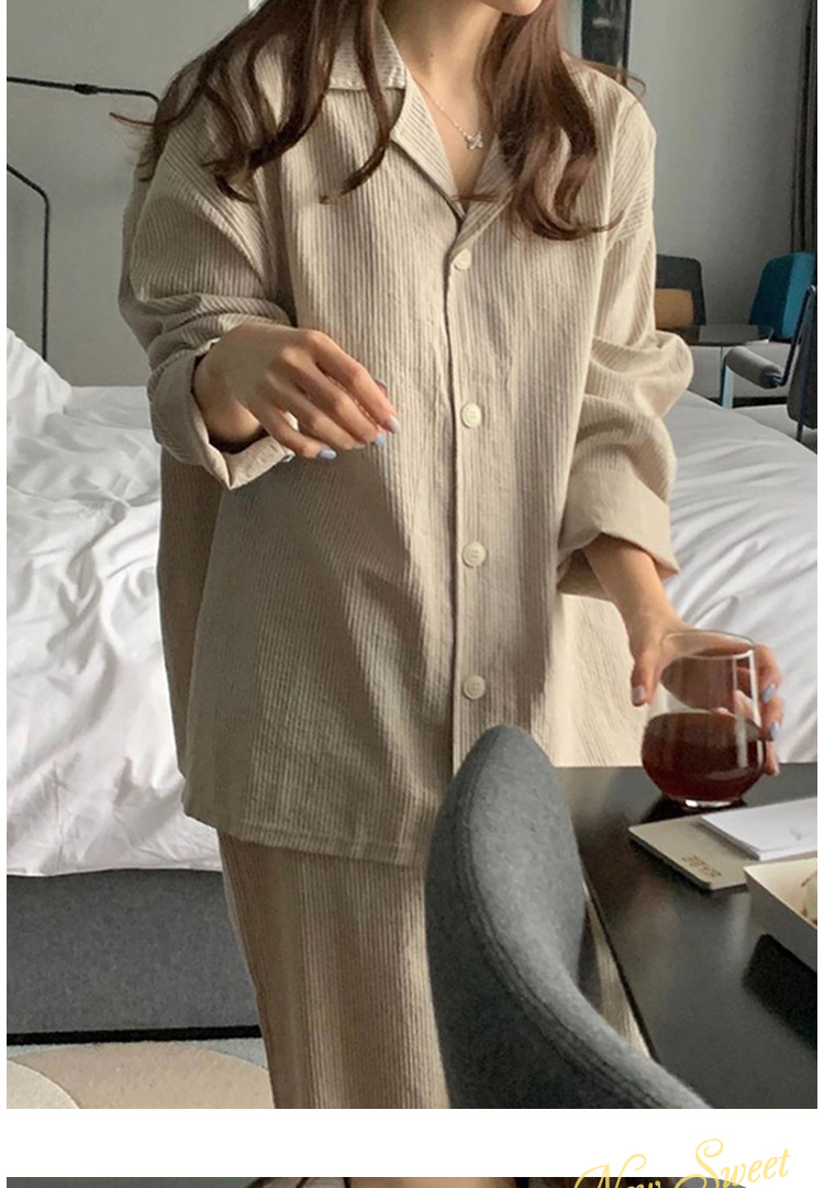 2025年法式ins风简约条纹求房间长袖睡衣女生休闲宽松家居服套装详情5