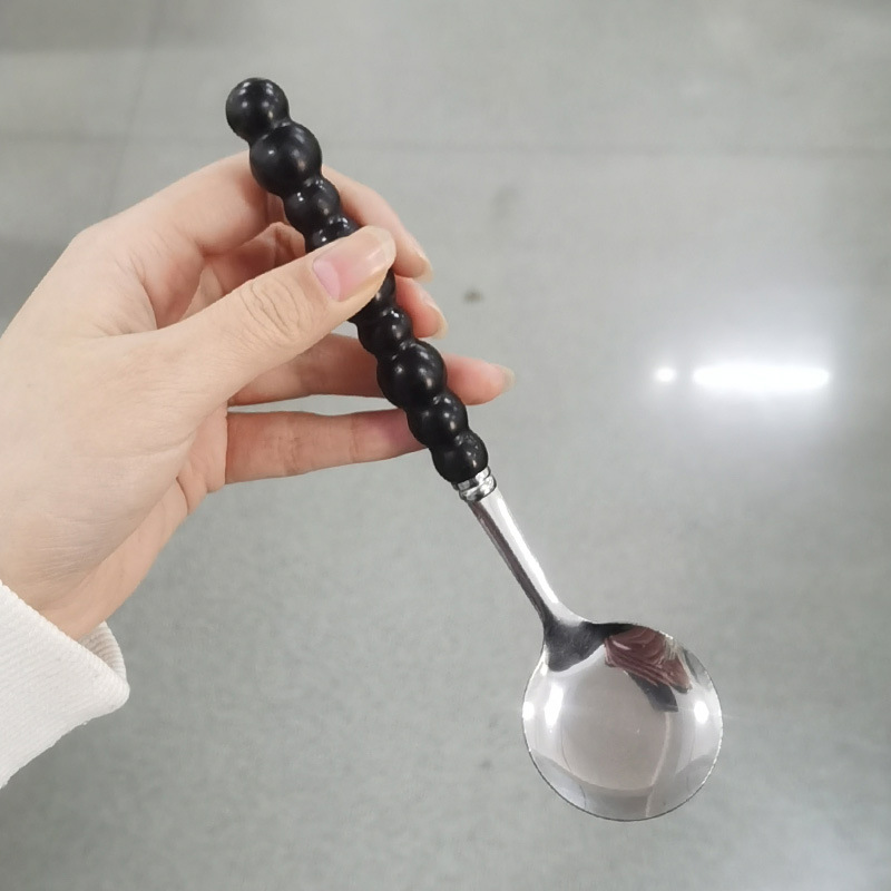 网红珍珠不锈钢勺子塑料手柄餐勺少女心家用吃饭勺小汤勺长柄圆勺详情3