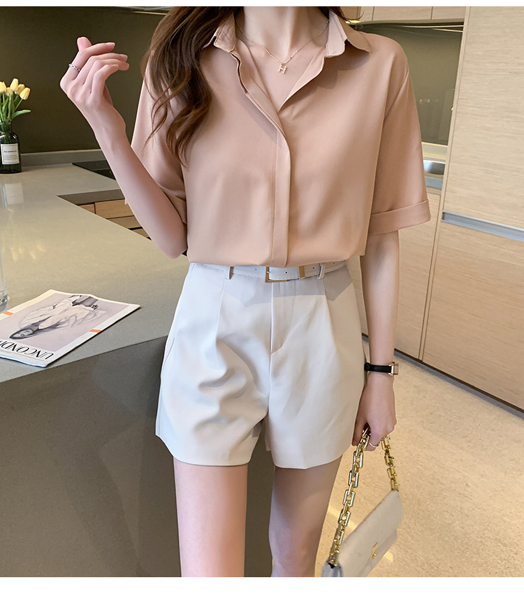 Real photos of in-stock 2025 summer new chiffon shirt for women, short-sleeved, simple and elegant office lady shirt and top for women pic 17